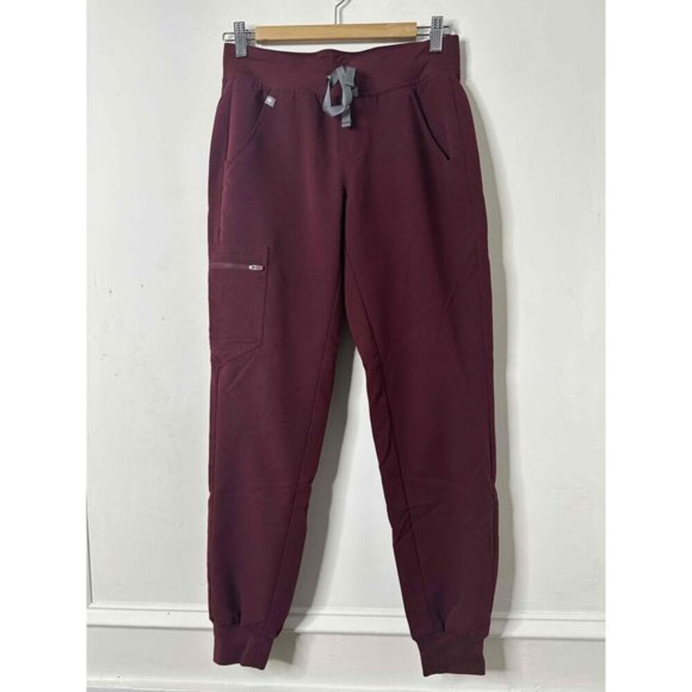 Figs Scrubs Unisex Size Extra Small Maroon Elastic Waistband Cargo Pocket Jogger